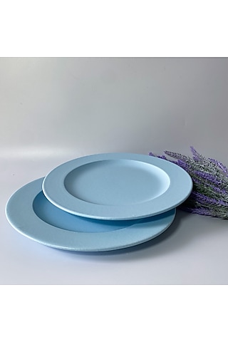 Blue Ceramic Matte Finished Plates (Set Of 2) by andneat