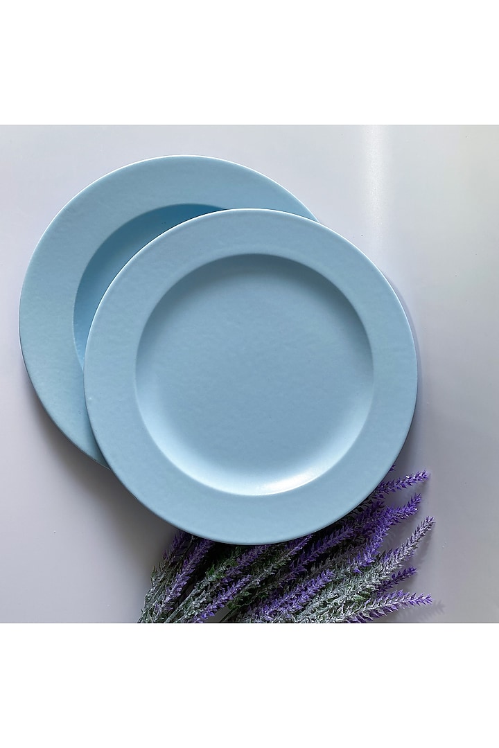 Blue Ceramic Matte Finished Plates (Set Of 2) by andneat at Pernia's Pop Up Shop