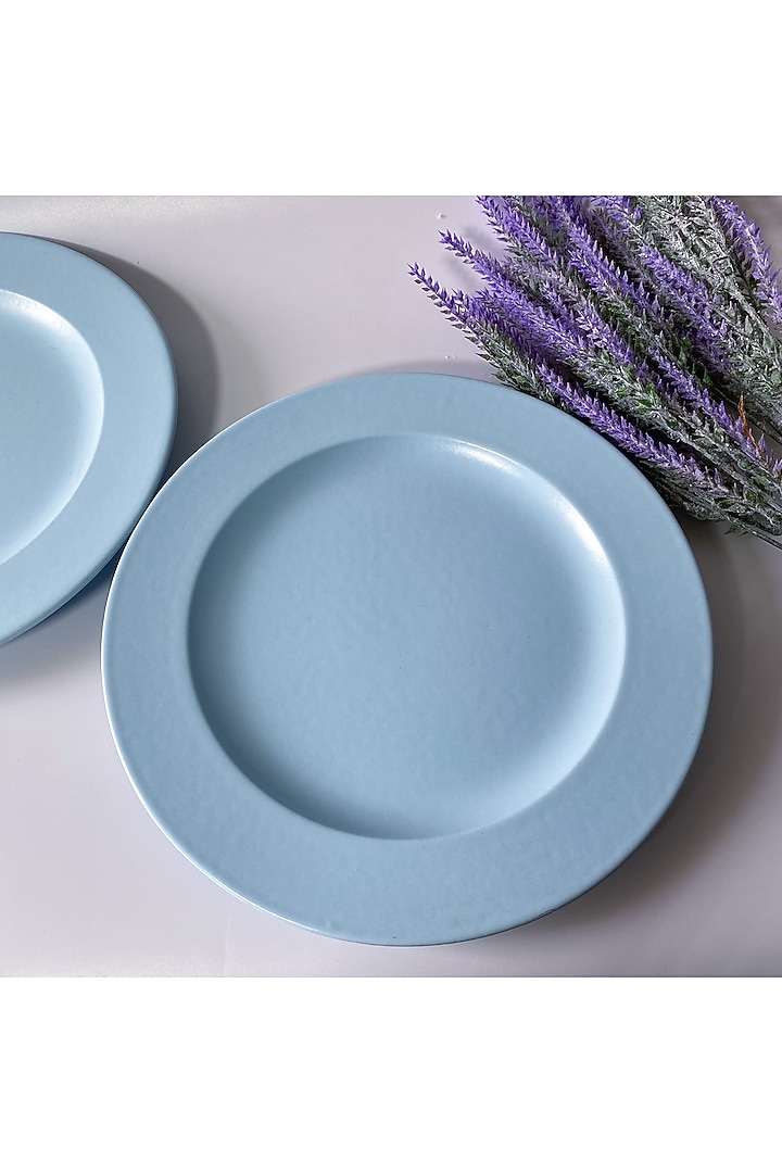 Blue Ceramic Matte Finished Plates (Set Of 2) by andneat at Pernia's Pop Up Shop