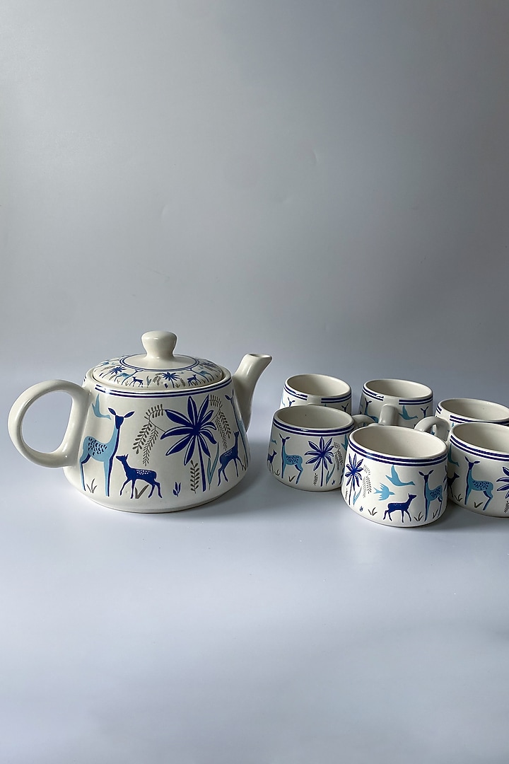 White & Blue Ceramic Tea Set by Andneat at Pernia's Pop Up Shop