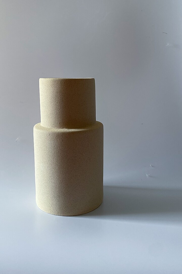 Beige Ceramic Cylindrical Vase by Andneat at Pernia's Pop Up Shop