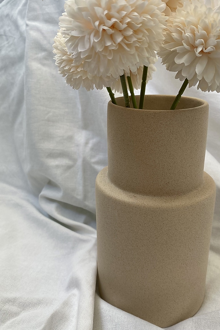 Beige Ceramic Cylindrical Vase by Andneat at Pernia's Pop Up Shop