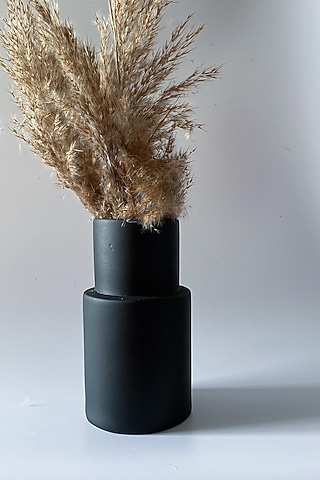 Black Ceramic Hand Painted Cylindrical Vase by Andneat