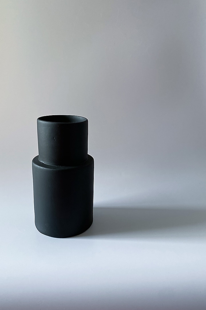 Black Ceramic Hand Painted Cylindrical Vase by Andneat at Pernia's Pop Up Shop