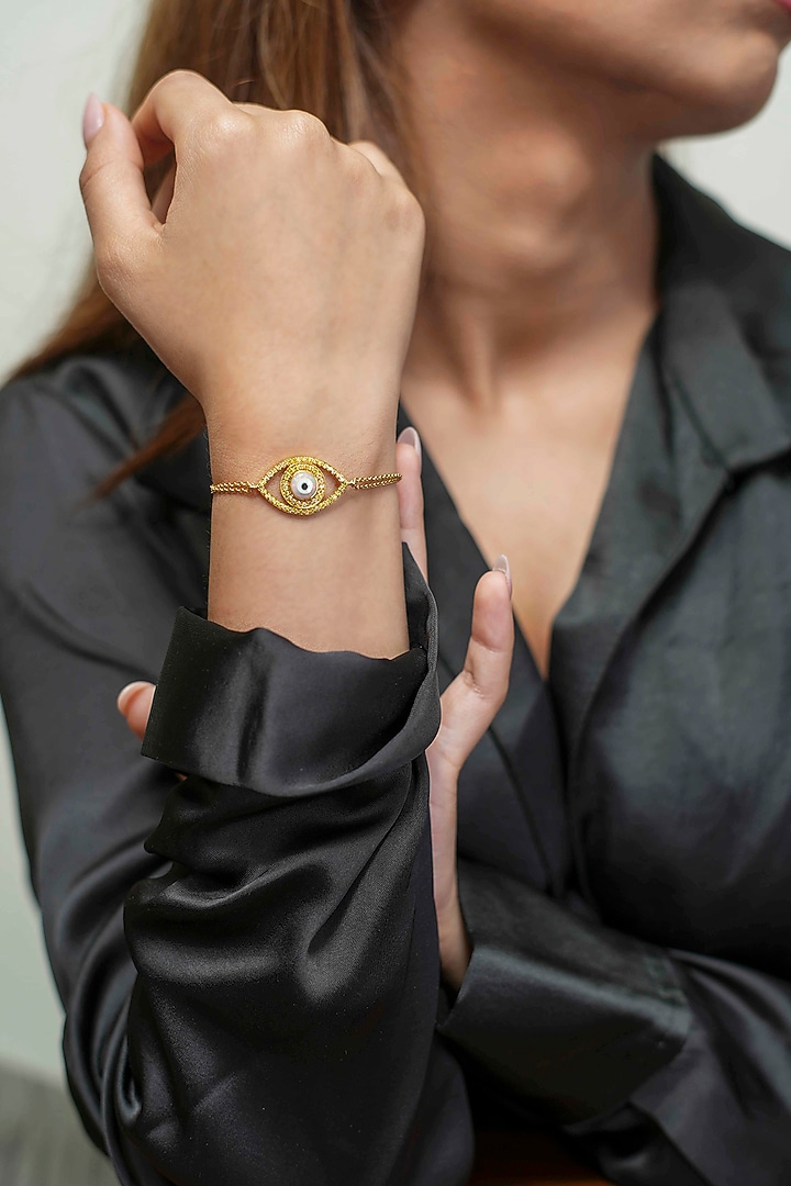 14Kt Yellow Gold Diamond Evil Eye Openable Bracelet by ANGELZ at Pernia's Pop Up Shop