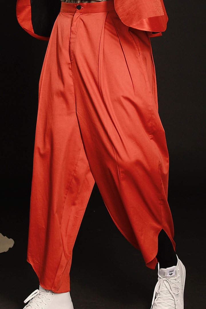 Burnt Orange Cotton Trousers by Antar Agni Men at Pernia's Pop Up Shop