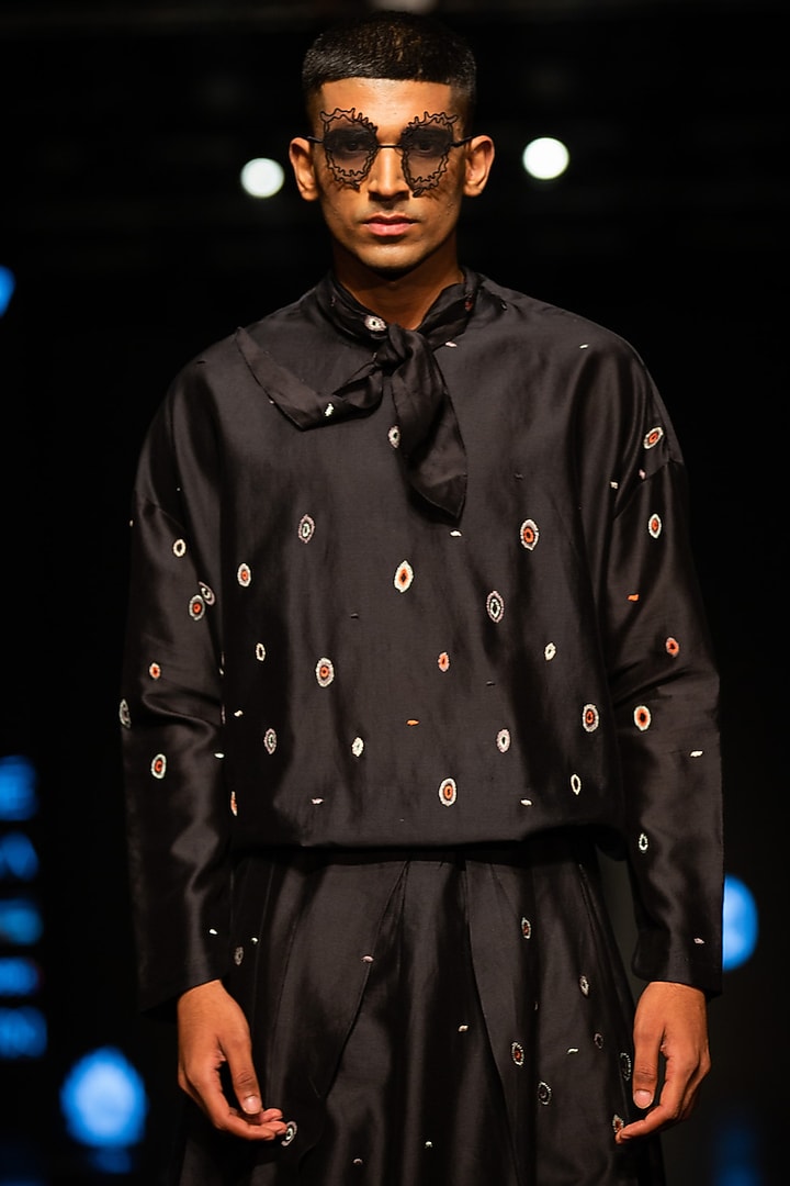 Black Cotton Silk Wedding Shirt by Antar Agni Men at Pernia's Pop Up Shop