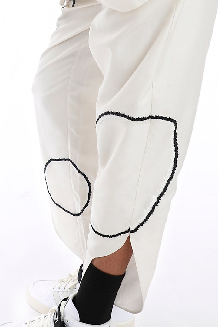Ivory Cotton Silk Embroidered Trousers by Antar Agni Men at Pernia's Pop Up Shop