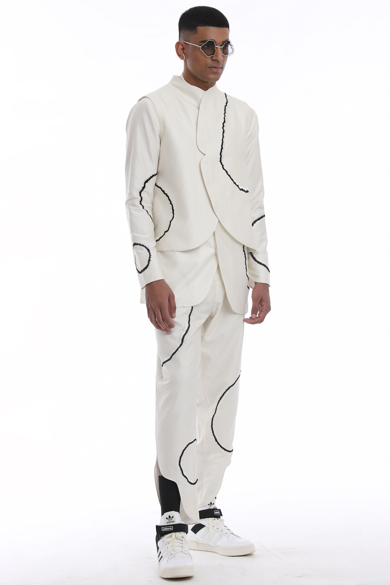 Ivory Cotton Silk Embroidered Waistcoat by Antar Agni Men