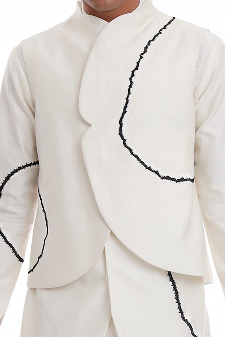 Ivory Cotton Silk Motif Embroidered Waistcoat by Antar Agni Men at Pernia's Pop Up Shop