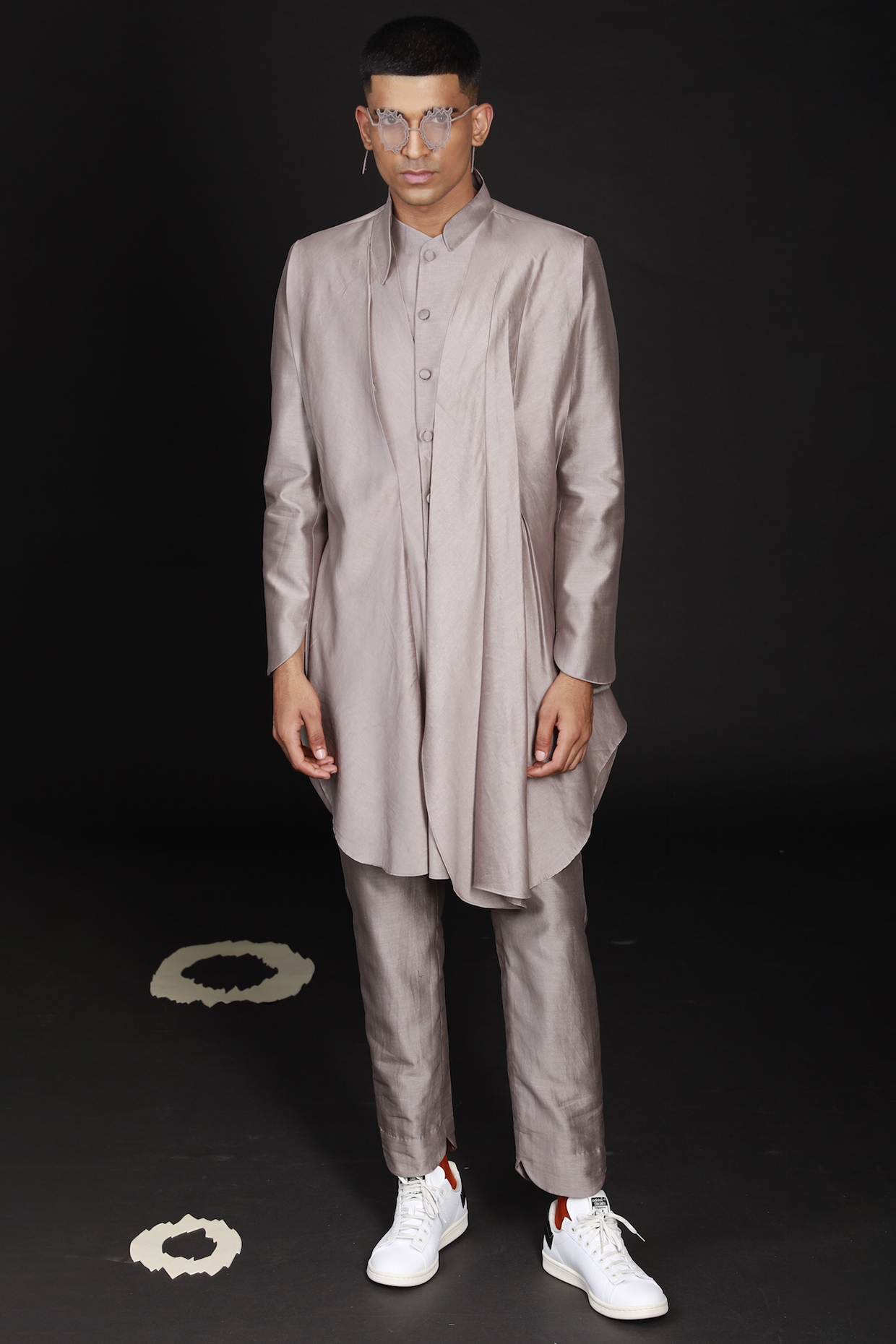 Smoke Grey Cotton Silk Trousers by Antar Agni Men