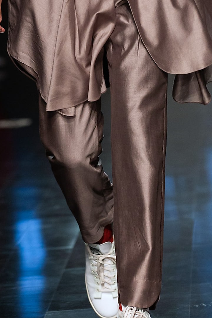 Smoke Grey Cotton Silk Trousers by Antar Agni Men at Pernia's Pop Up Shop