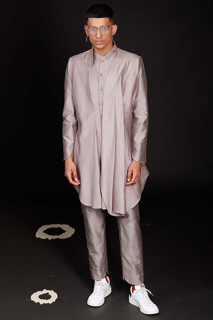 Smoke Grey Cotton Silk Jacket by Antar Agni Men at Pernia's Pop Up Shop