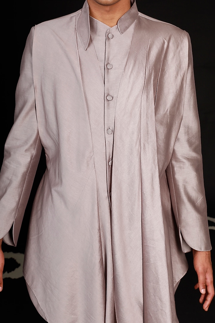 Smoke Grey Cotton Silk Jacket by Antar Agni Men at Pernia's Pop Up Shop