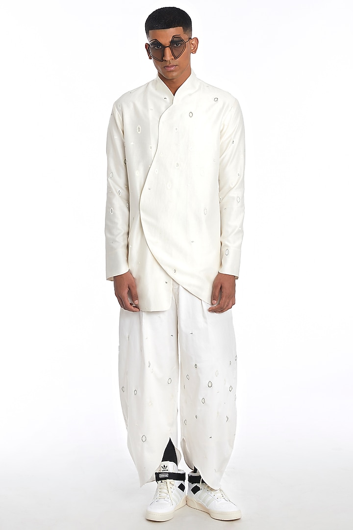 White Cotton Silk Bandhgala by Antar Agni Men