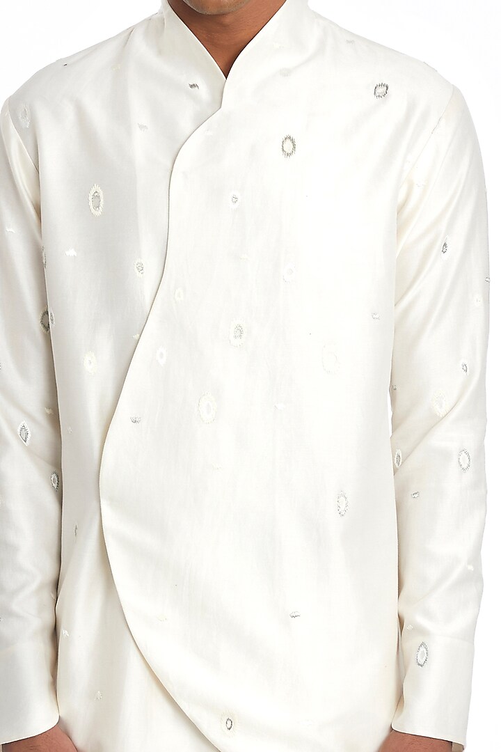 White Cotton Silk Bandhgala by Antar Agni Men at Pernia's Pop Up Shop