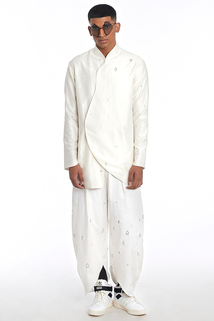White Cotton Silk Trousers by Antar Agni Men at Pernia's Pop Up Shop