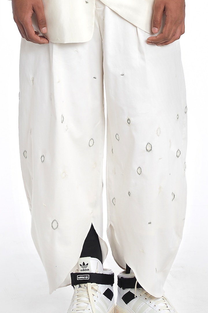 White Cotton Silk Trousers by Antar Agni Men at Pernia's Pop Up Shop