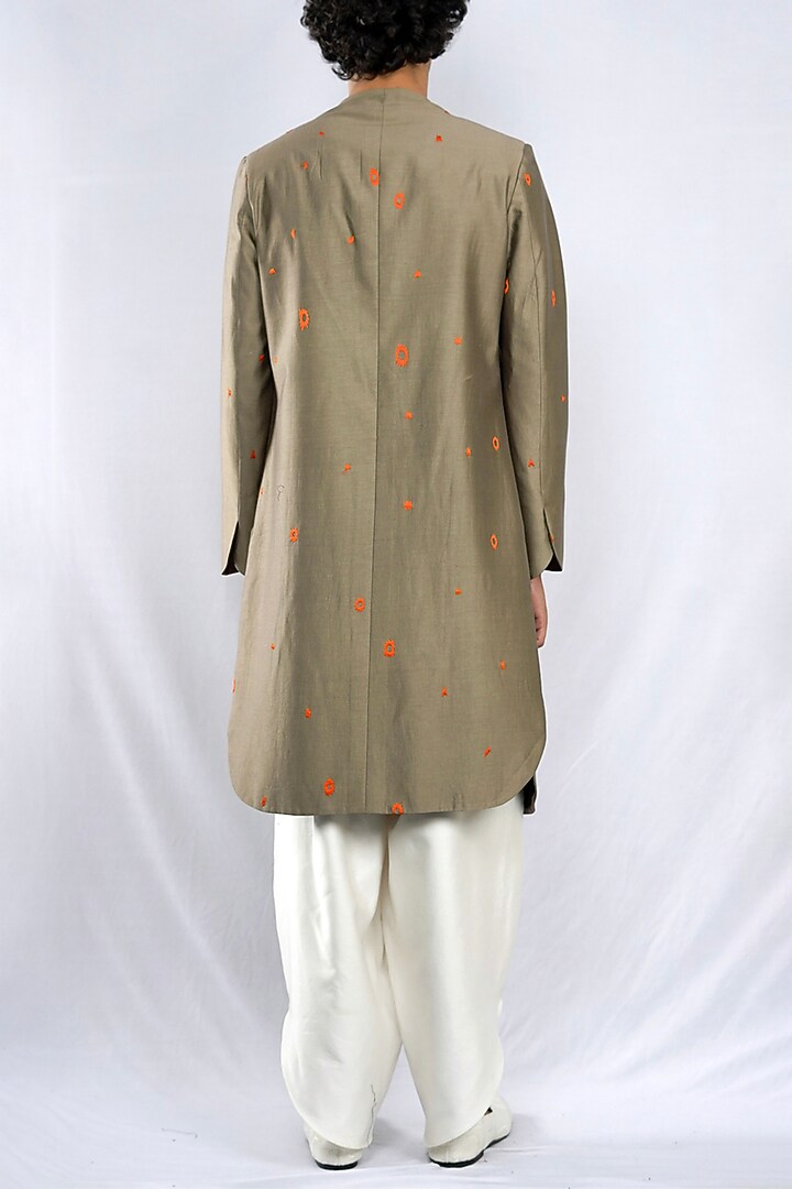 Mud Green Cotton Silk Cross-Over Jacket by Antar Agni Men at Pernia's Pop Up Shop