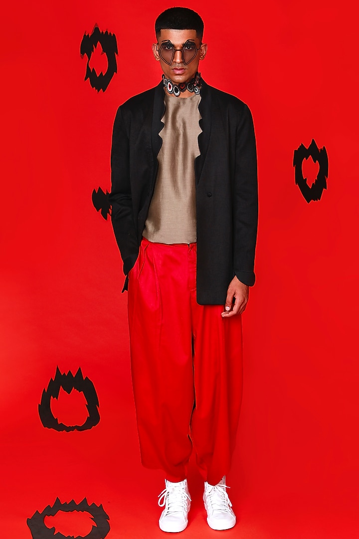 Black Cotton Silk Wing Overlay Jacket by Antar Agni Men at Pernia's Pop Up Shop