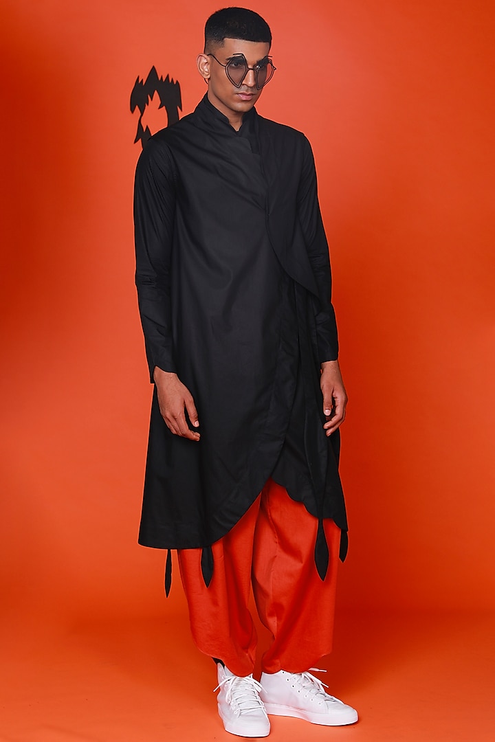 Black Cotton Silk Kurta by Antar Agni Men at Pernia's Pop Up Shop