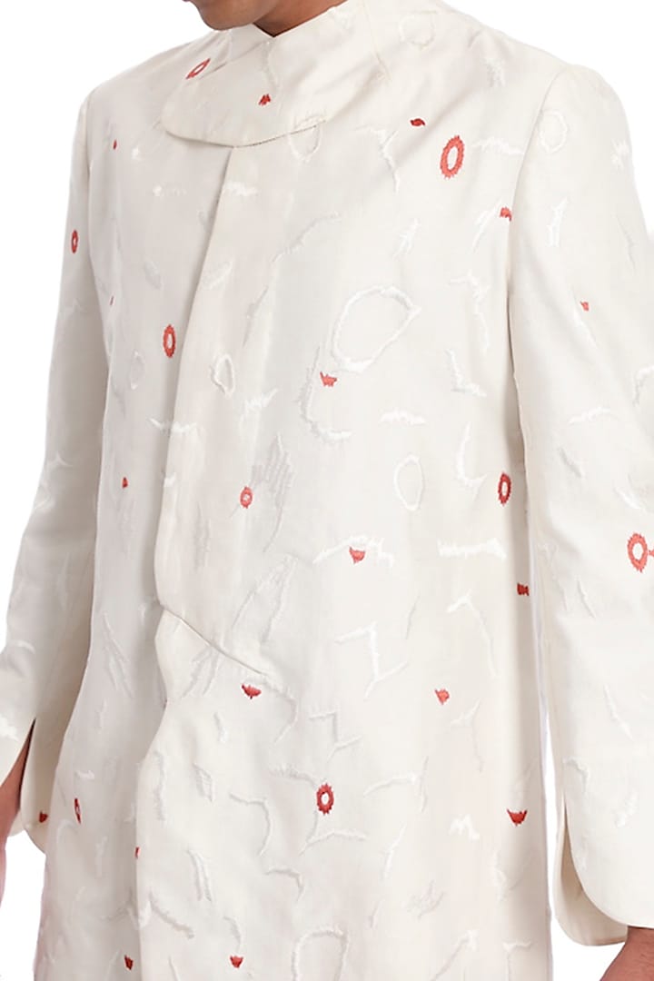 Ivory Cotton Silk Embroidered Wedding Bandhgala by Antar Agni Men at Pernia's Pop Up Shop
