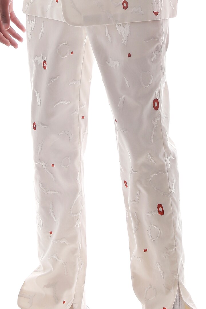 Ivory Cotton Silk Embroidered Trousers by Antar Agni Men at Pernia's Pop Up Shop