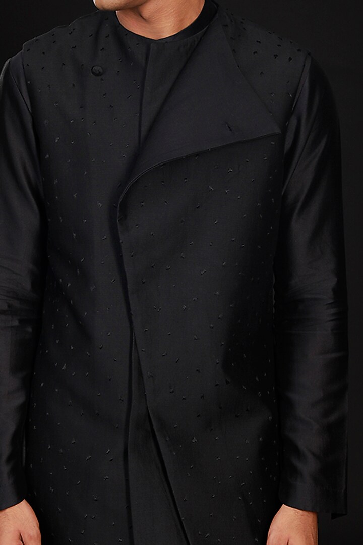 Black Cotton Silk Waistcoat by Antar Agni Men at Pernia's Pop Up Shop