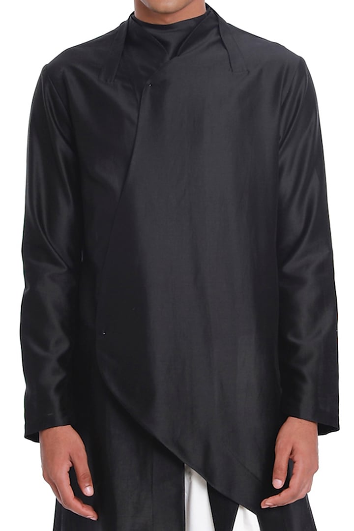 Black Cotton Silk Kurta by Antar Agni Men at Pernia's Pop Up Shop