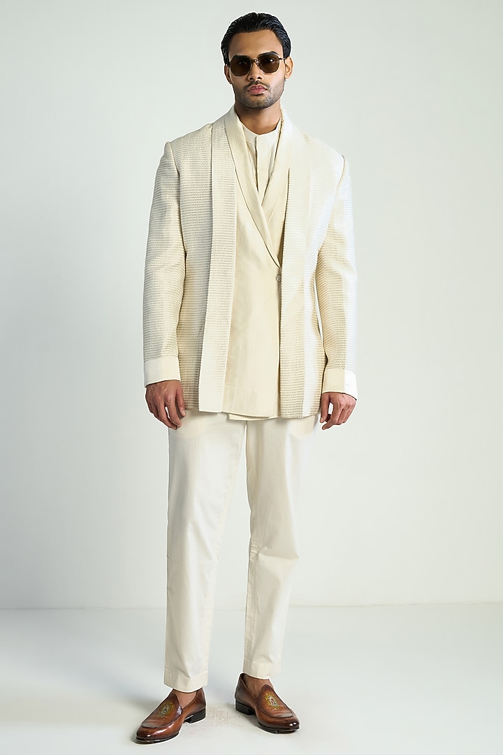 Ivory Silk Blend Jacket by Antar Agni Men at Pernia's Pop Up Shop
