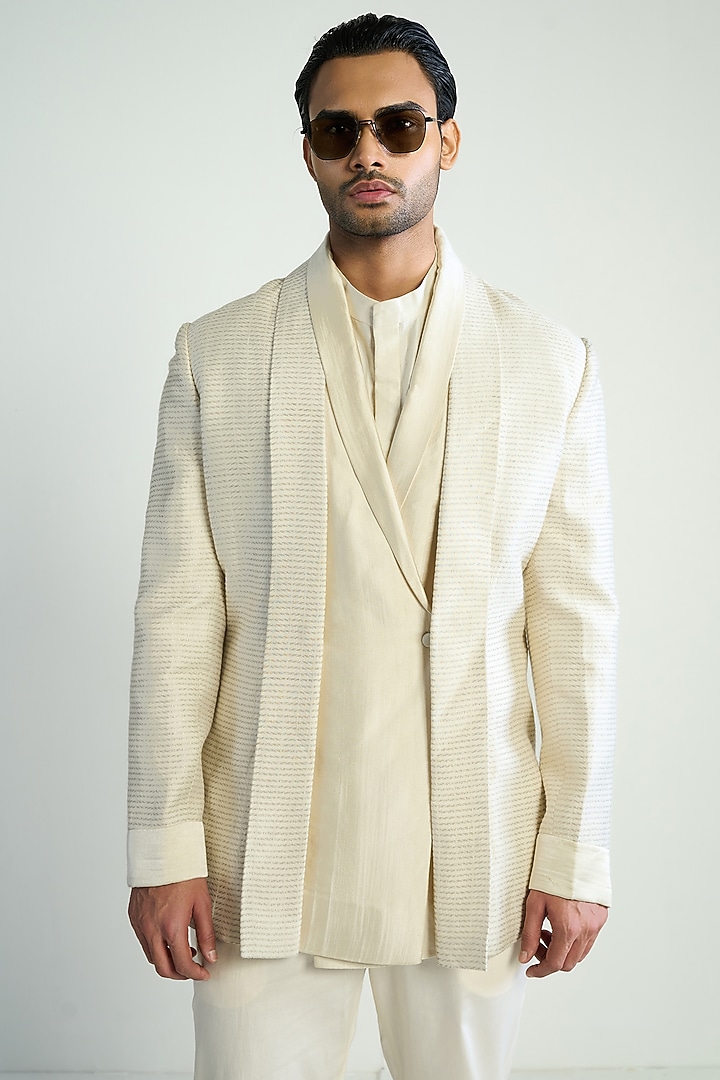 Ivory Silk Blend Jacket by Antar Agni Men at Pernia's Pop Up Shop