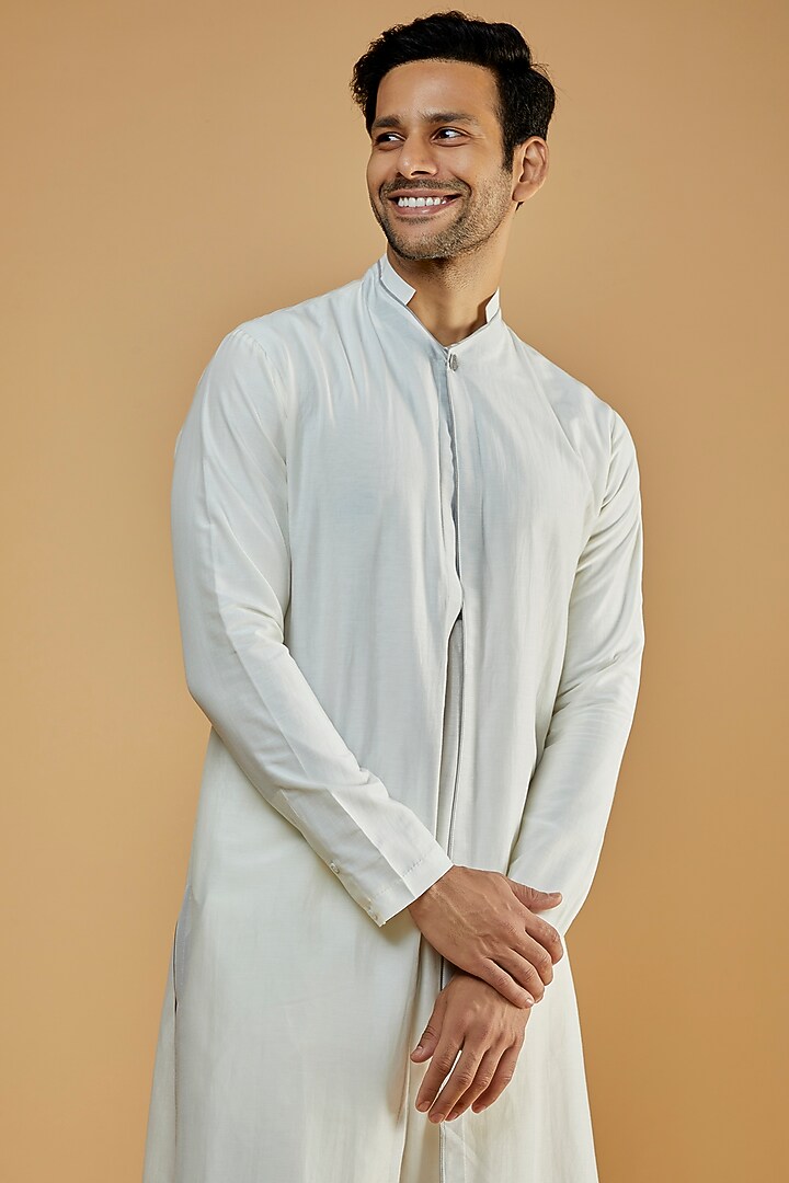 Ivory Cotton Silk Kurta by Antar Agni Men at Pernia's Pop Up Shop