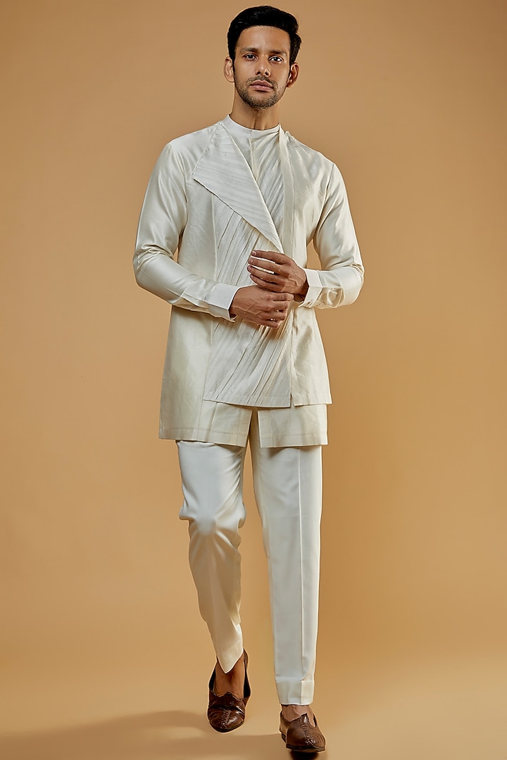 Ivory Cotton Silk Kurta by Antar Agni Men