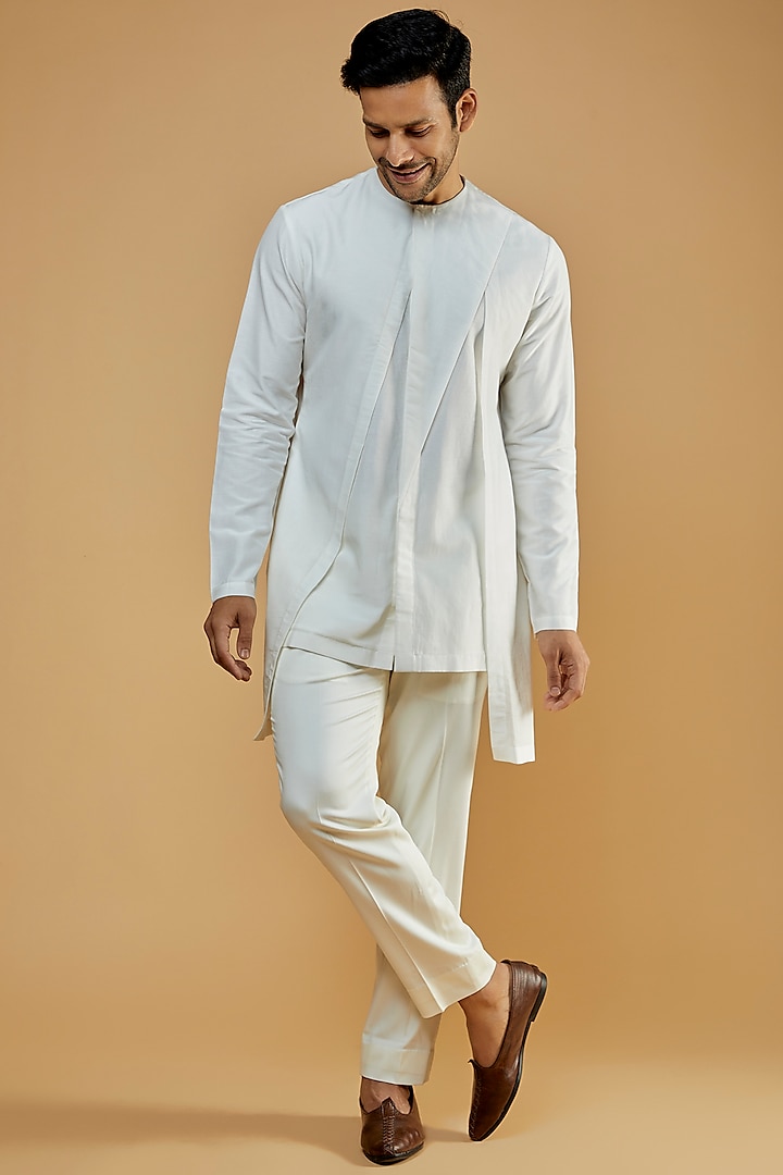 Off-White Cotton Silk Shift Kurta by Antar Agni Men