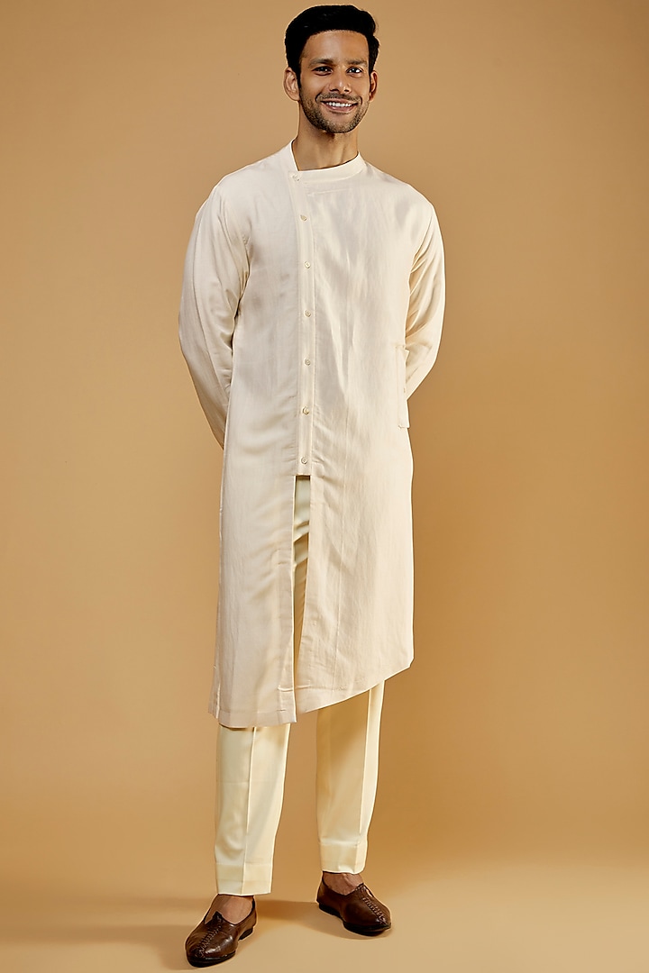 Ivory Linen Blend Kurta by Antar Agni Men