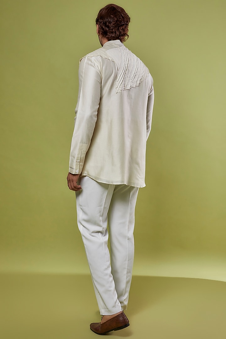 Beige Linen Wedding Shirt by Antar Agni Men at Pernia's Pop Up Shop