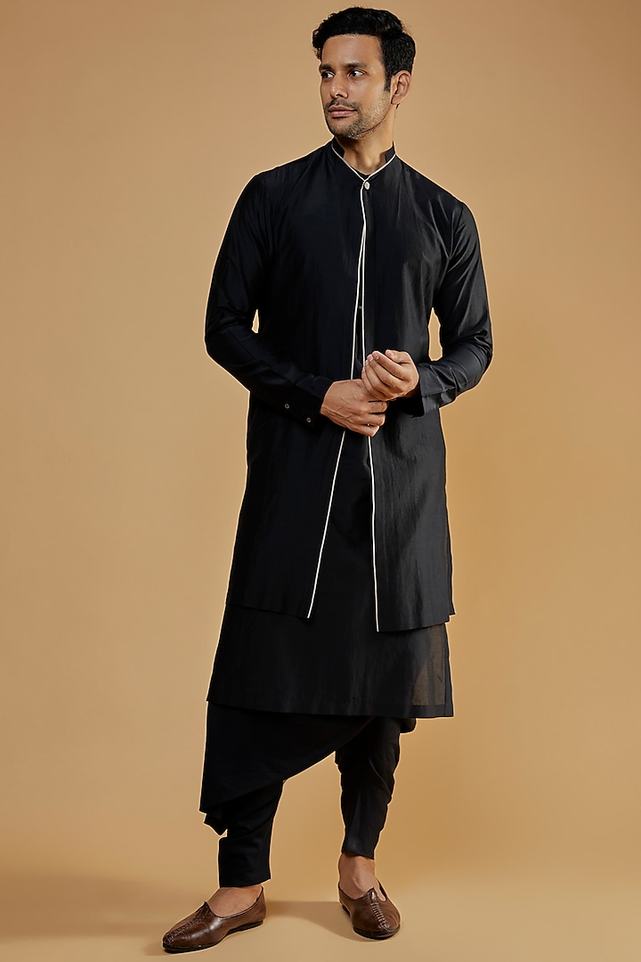 Black Linen Blend Salwar Pants by Antar Agni Men