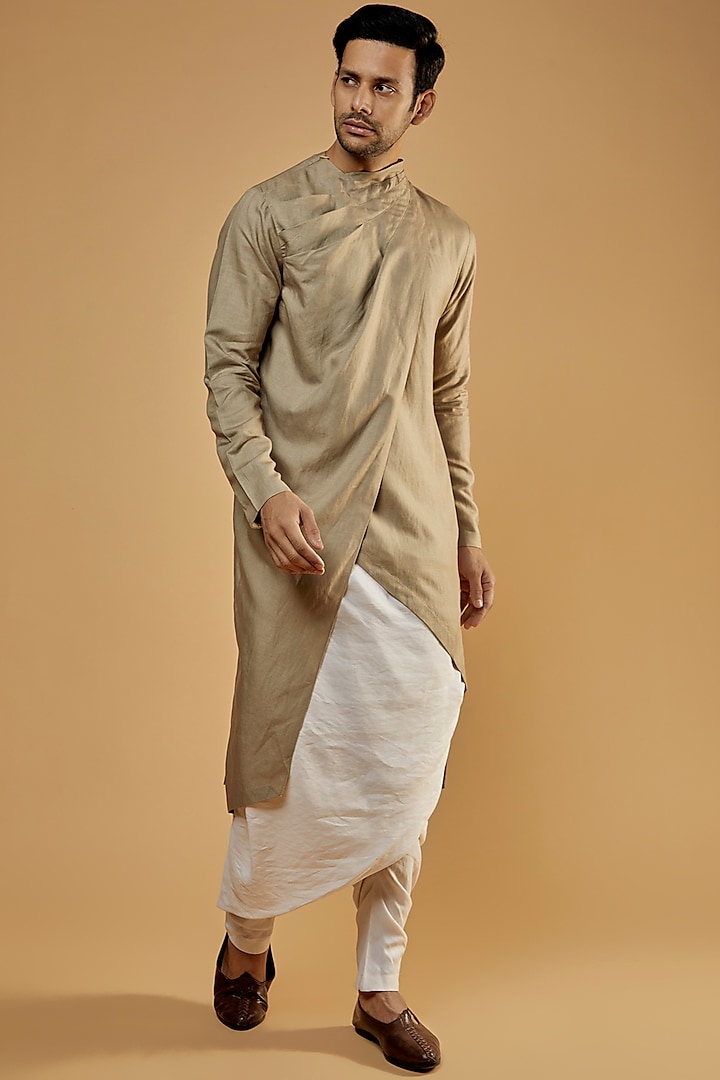 Stone Grey Linen Blend Kurta by Antar Agni Men