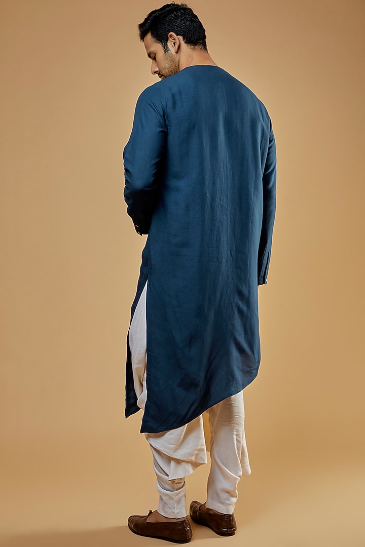 Royal Blue Linen Blend Kurta by Antar Agni Men at Pernia's Pop Up Shop