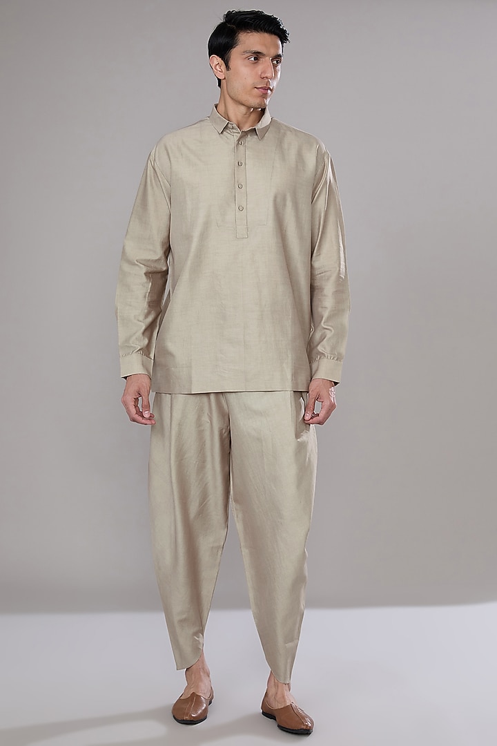 Hemp Cotton Satin Short Kurta by Antar Agni Men