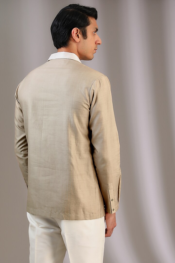 Hemp & Ivory Cotton Silk Wedding Shirt by Antar Agni Men at Pernia's Pop Up Shop