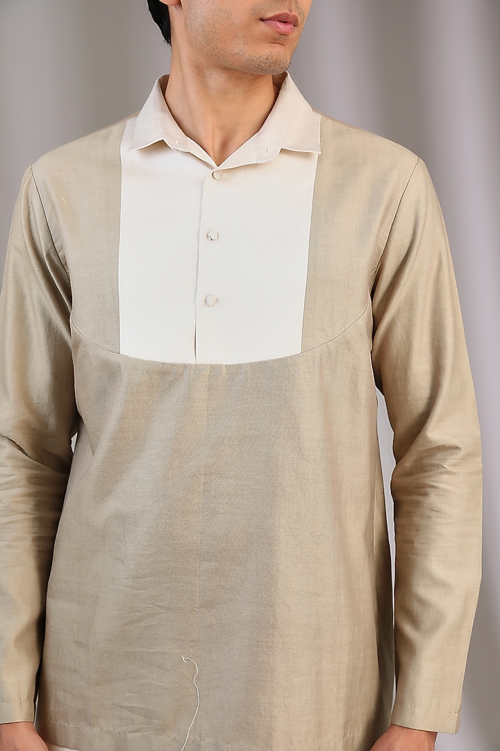 Hemp & Ivory Cotton Silk Wedding Shirt by Antar Agni Men at Pernia's Pop Up Shop