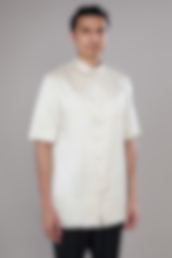 Ivory Muga Satin Short Kurta by Antar Agni Men