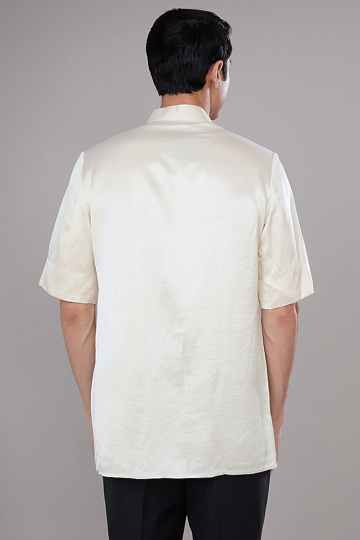 Ivory Muga Satin Short Kurta by Antar Agni Men at Pernia's Pop Up Shop