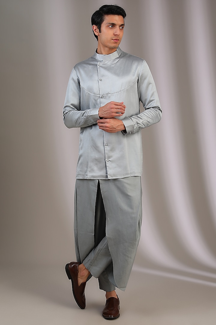 Light Blue Muga Satin Shirt by Antar Agni Men