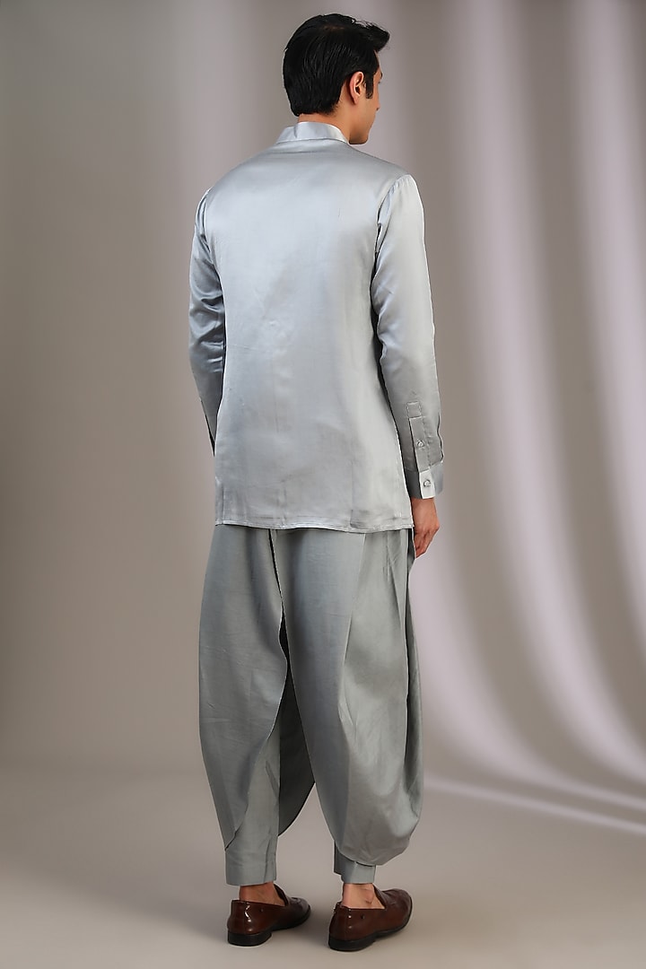 Light Blue Muga Satin Wedding Shirt by Antar Agni Men at Pernia's Pop Up Shop