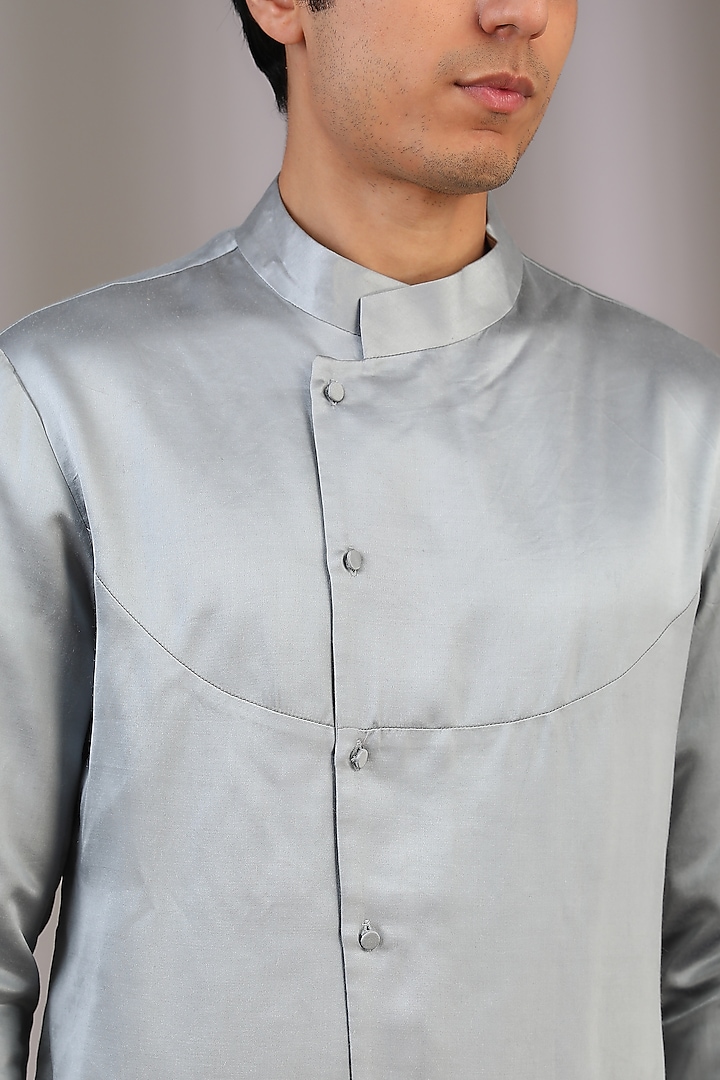 Light Blue Muga Satin Wedding Shirt by Antar Agni Men at Pernia's Pop Up Shop