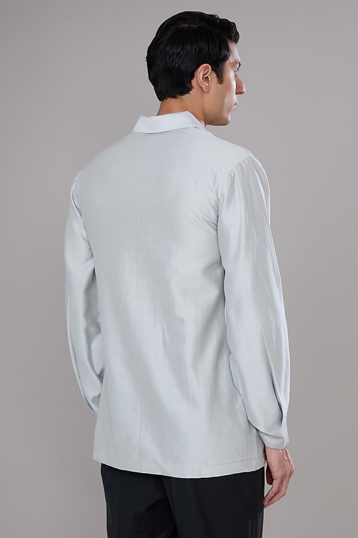 Ice Blue Cotton Silk Short Kurta by Antar Agni Men at Pernia's Pop Up Shop
