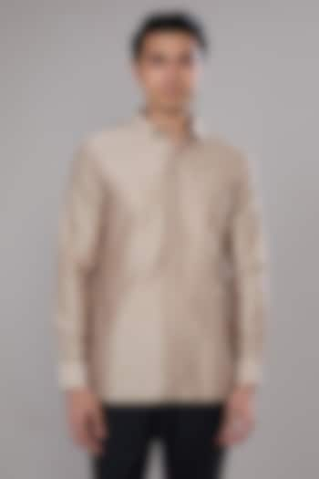 Hemp Cotton Silk Emboidered Short Kurta by Antar Agni Men