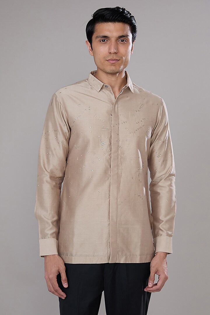 Hemp Cotton Silk Emboidered Short Kurta by Antar Agni Men